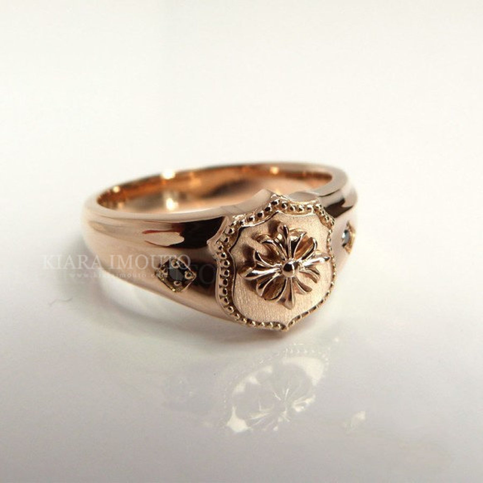 Solid Gold Black Diamond Mens Ring Cross Engraved Etsy