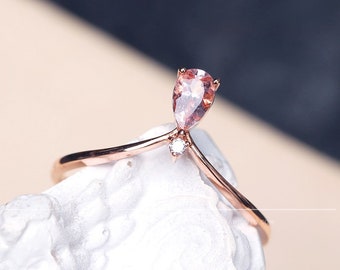 18KT Rose Gold Morganite Ring, Pear Shaped Morganite Ring, Morganite And Diamond Ring, Pink Morganite Engagement Ring, Morganite Gemstone