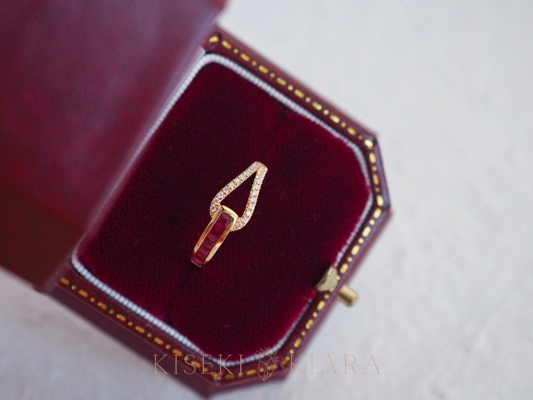 Unique Square Cut Ruby Diamond Band, Love Loop Diamond Promise Ring ...