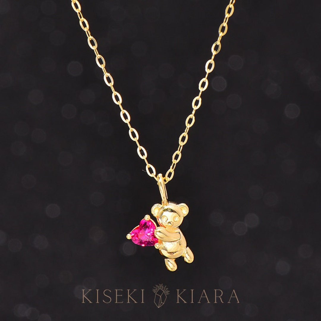 Gold Bear Pendant Necklace - 18 Inch Gold Chain | Gummy Bear Bling