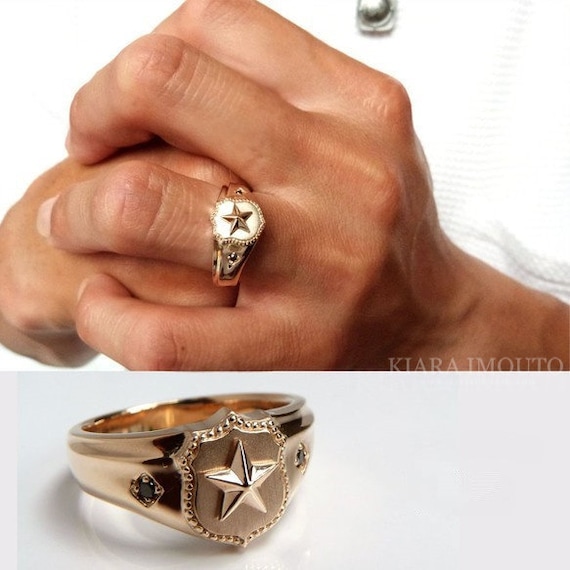 9ct Solid Gold Stern Ring Mens Star Siegelring Mens Gold Siegel ring Star Collection Ring benutzerdefinierte Ringe fur Manner Jahrestagsgeschenk fur ihn Etsy