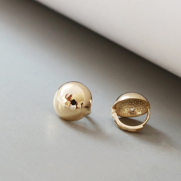 10k Solid Gold Stylish Hemisphere Stud Earrings | Dome Hoop Round Earrings | Petite Dome Ball Hoop Earrings | Modern and Versatile Design