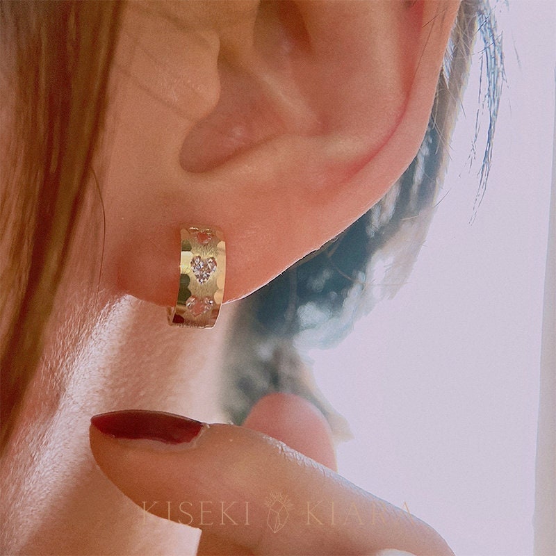 10k Solid Gold Little Heart Wide Hoop Earrings Love Shape - Etsy