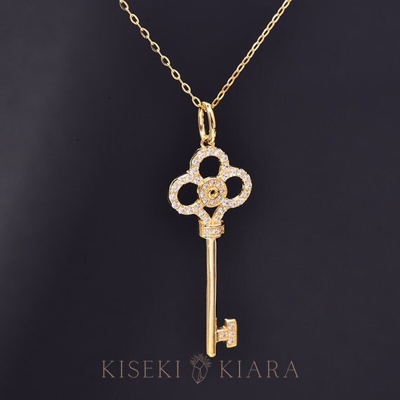 Yellow Gold Multi-Gemstone & Diamond Lock & Key Pendant