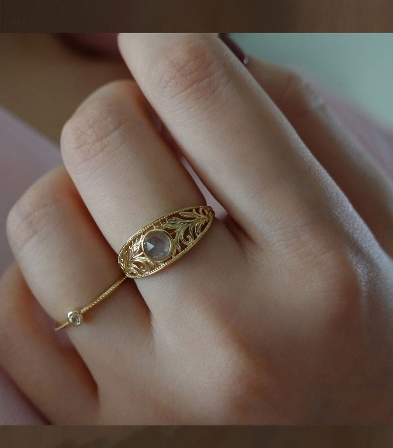 14K Solid Gold Vintage Labradorite Ring, Labradorite Ring, Labradorite Stone, Gemstone Engagement Rings, Labradorite Engagement Ring image 4