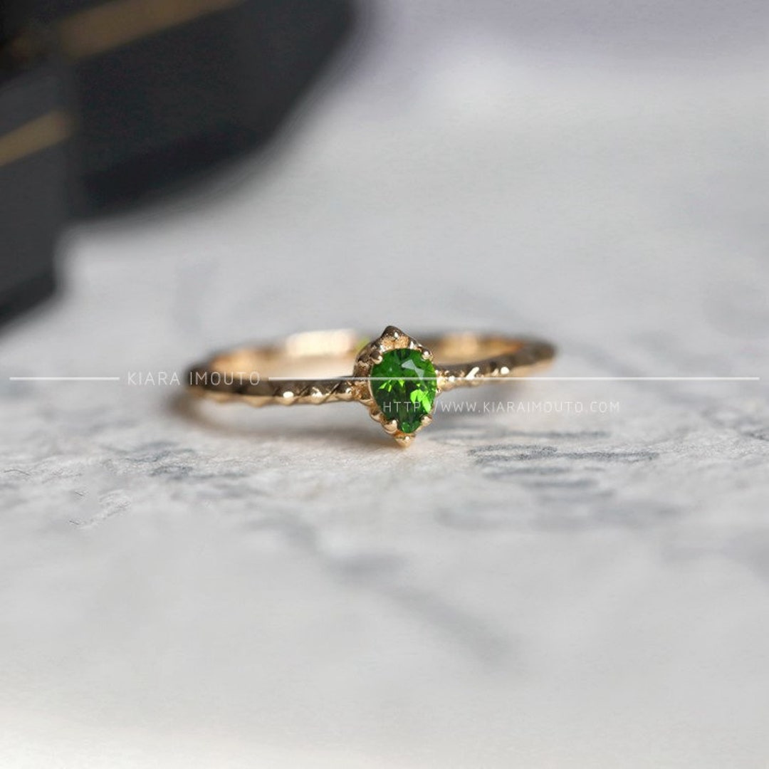 18K Solid Gold Green Garnet Ring Green Colored Gemstone Ring
