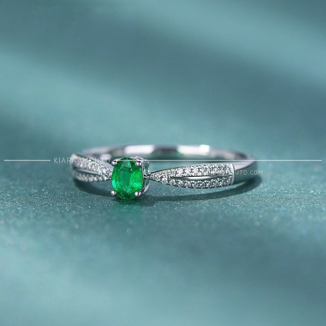 Natural Emerald Green Engagement Rings Oval Emerald Diamond Etsy