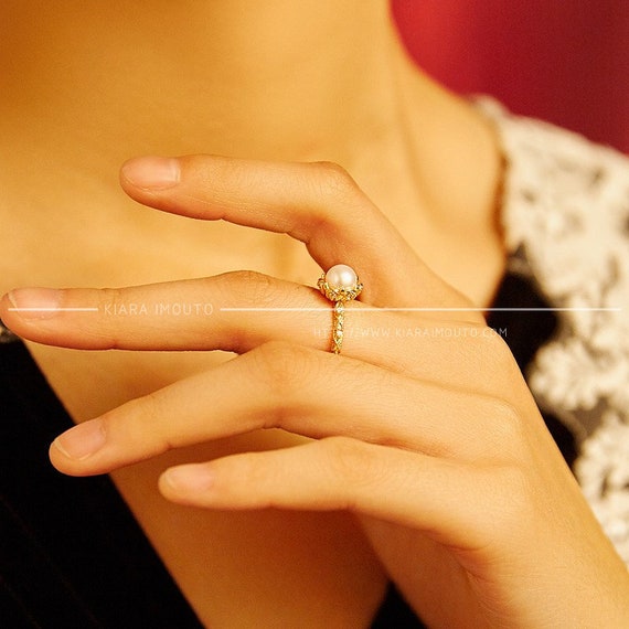 Pearl engagement rings etsy best sale