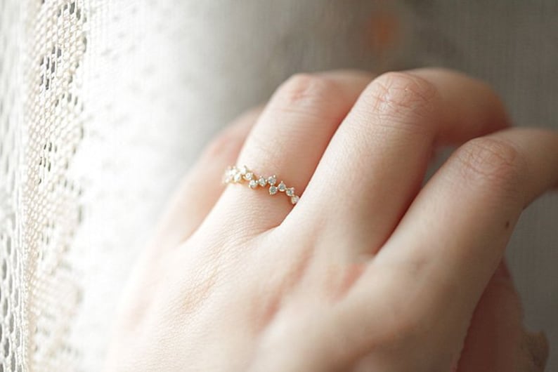 14K Solid Gold Diamond Cluster Ring, Wedding Bands For Women, Moissanite Wedding Bands, Engagement Ring Designs, Modern Engagement Rings image 3