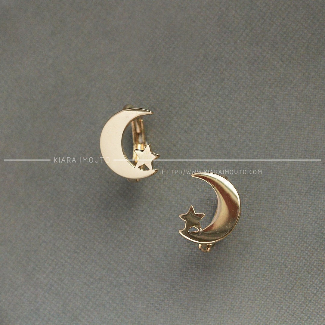 9k-gold-star-next-to-moon-gold-hoop-earrings-moon-and-stars-etsy