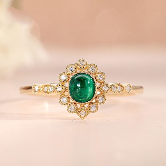 Emerald Cut Blue Sapphire Engagement Ring Gold Vintage Halo Diamond | La  More Design