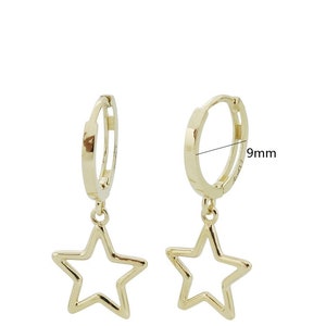 10k Solid Gold Stellar Star Drop Hoop Earrings Hypoallergenic Celestial Gift Shining and Playful Design Eye-catching Statement Piece image 5