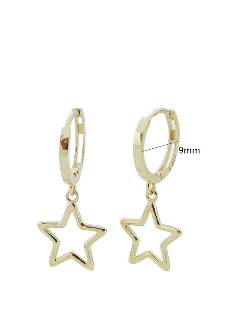 10k Solid Gold Stellar Star Drop Hoop Earrings Hypoallergenic Celestial Gift Shining and Playful Design Eye-catching Statement Piece image 5