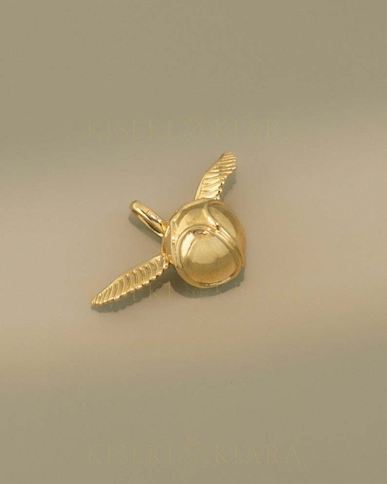 14k Golden Snitch Pendant, Gold Flying Thief, Golden Wings Snitch, Quidditch Charm Necklace, Magical Charm Jewelry, Fantasy Pendant Charm image 4