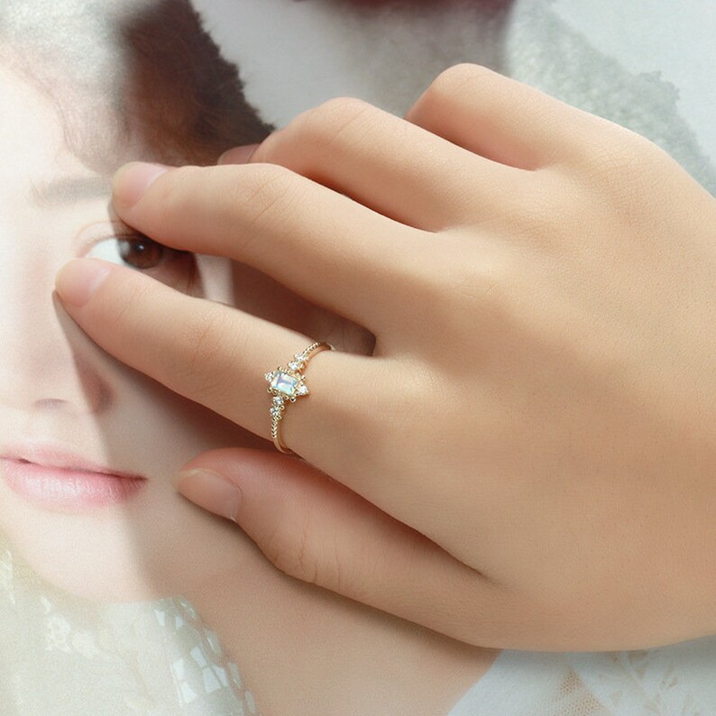 Sri Lanka Moonstone Moissanite Engagement Ring Rose Gold Etsy