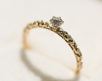 Solid Gold 14karat Vintage Diamond Engagement Rings, Victorian Engagement Rings, Victorian Antique Jewelry, Antique Style Engagement Rings