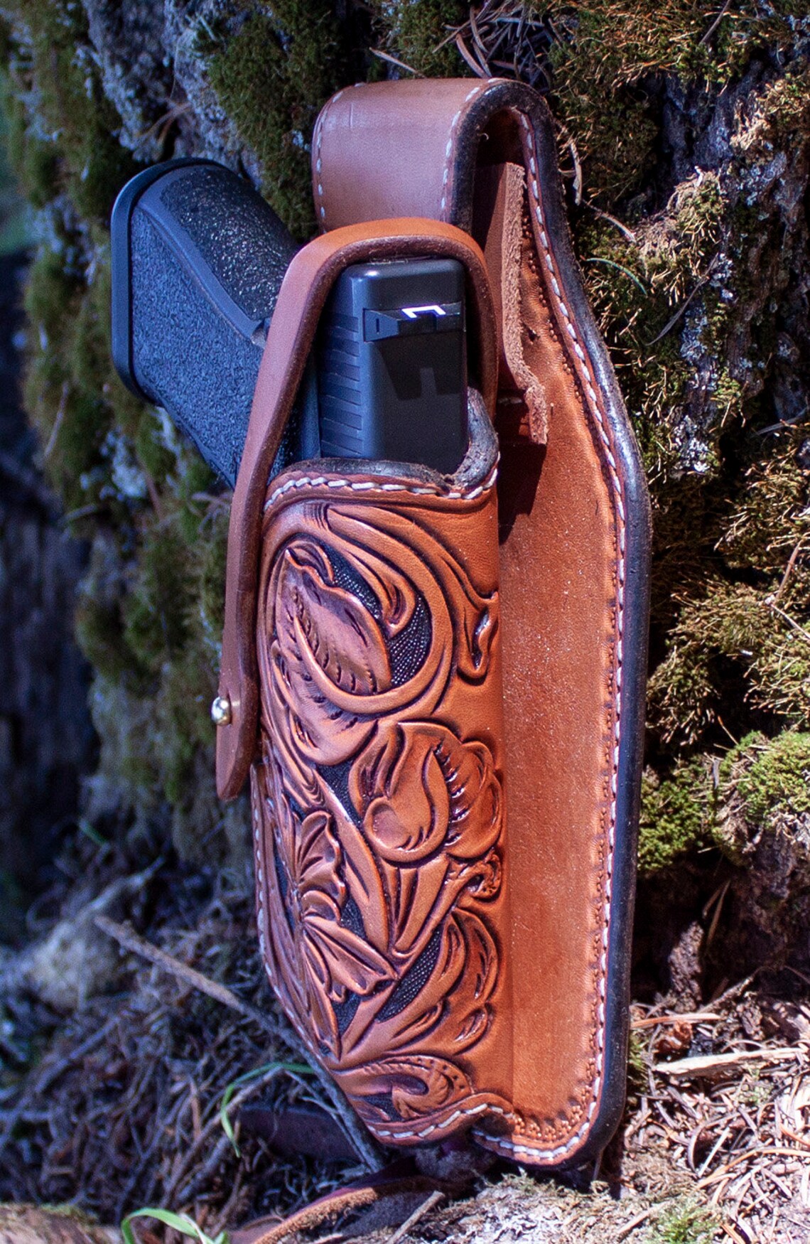 Glock 19 Hip Holster fully tooled with safety strap and with Etsy