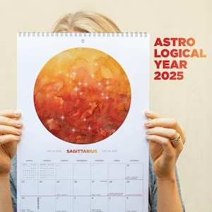 2025 Astrological Year | 12 Signs of the Zodiac Wall Calendar, Astrology, Constellations, Watercolor, Moon Phases, Mercury Retrograde