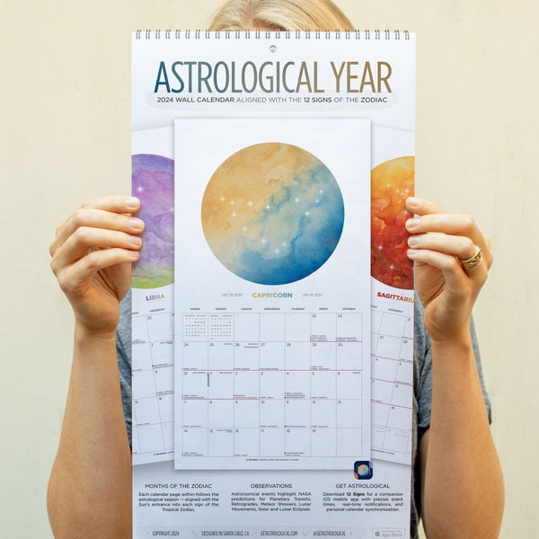 2024 Astrological Year | 12 Signs Zodiac Wall Calendar, Astrology, Zodiac Constellations, Astronomy, Moon Phases, Mercury Retrograde, Lunar