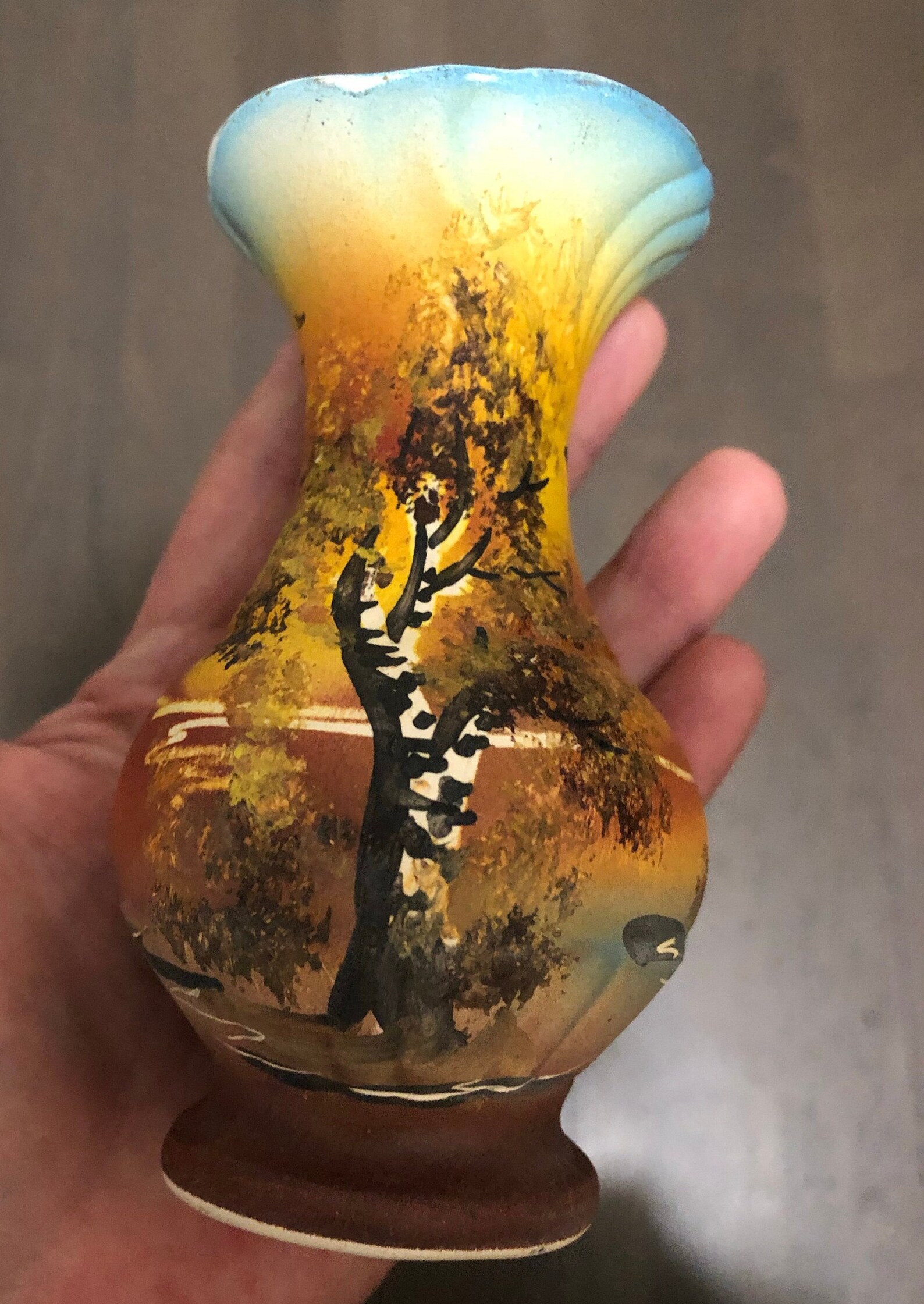 Vintage ceramic small flower vase. Unique yellow vase. Etsy