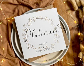Personalised 70th Platinum Anniversary Card with wreath design, AR70