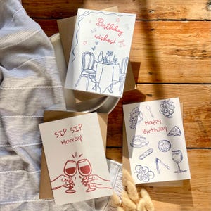 Foodie Lover Geburtstagskarte Set - Packung mit 3 Designs | Einzelne Karten erhältlich | Perfekt für Feinschmecker und Weintrinker