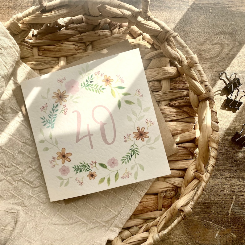 Carte de 40e anniversaire, 40 ans, ami, pour maman, cadeaux pour elle, joyeux anniversaire, botanique, fille, petite-fille, soeur, maman, BFRA-40 image 1