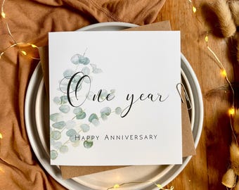 Personalised 1st Paper Anniversary Card: Eucalyptus Design