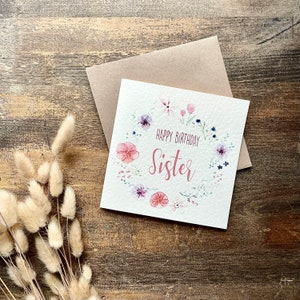 Tarjeta de cumpleaños para hermana, Feliz cumpleaños, Floral, Flores prensadas, Hermana, Hecha a mano, De tu hermana, Cuñada, BFR1-S