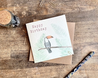Birthday Card, Toucan, Leaves, Plant Lover, Happy Birthday Gifts for Her, Birthday Wishes, Best Friend, Sister, Daughter, Mum, Niece, B32