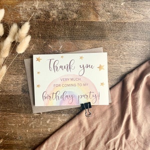 Gracias por venir, Tarjeta de agradecimiento por mis regalos, Tarjetas de agradecimiento para fiestas de cumpleaños, Tarjetas para invitados a fiestas, Arcoíris