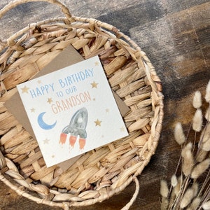 Tarjeta de cumpleaños con cohete para hijo, nieto, sobrino, ahijado, hermano, cohete, espacio, nave espacial, BR-GS