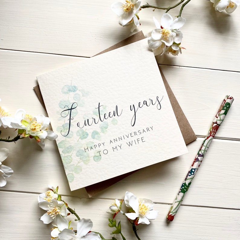 14th Ivory Anniversary Card 14th Wedding Anniversary Card