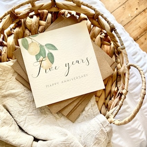 Tarjeta de 5.º aniversario de Wood, tarjeta de 5.º aniversario de bodas, para esposa, esposo, mamá y papá, amigos especiales, yerno, hija, AL5