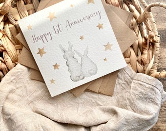 1st Paper Anniversary Card, Bunny, 1st Wedding Anniversary Card, For Wife, Husband, Mum & Dad, Special Friends, Grandparents, ABU1