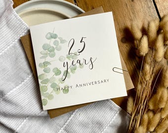 Eucalyptus 25th Anniversary Card: Silver Wedding, Minimalist Botanical Design