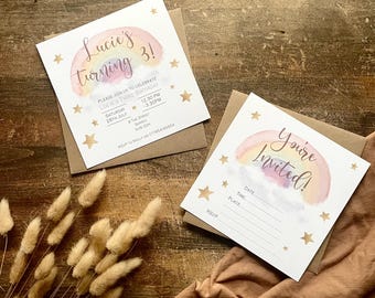 Convites para festa infantil arco-íris – convites personalizados impressos para meninas ou meninos – qualquer idade