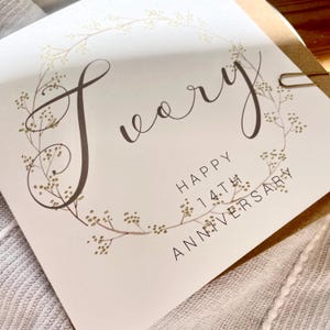 Carte 14e anniversaire ivoire, 14e anniversaire de mariage, carte pour femme, mari, maman et papa, amis spéciaux, grands-parents, personnalisée, AR14 image 3