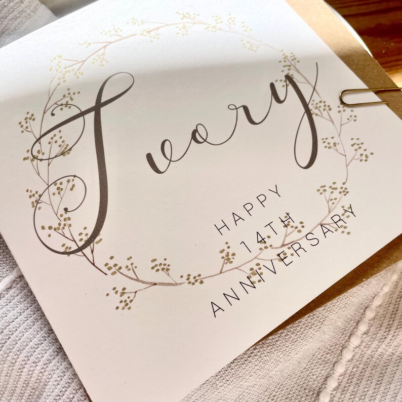 Carte 14e anniversaire ivoire, 14e anniversaire de mariage, carte pour femme, mari, maman et papa, amis spéciaux, grands-parents, personnalisée, AR14 image 3