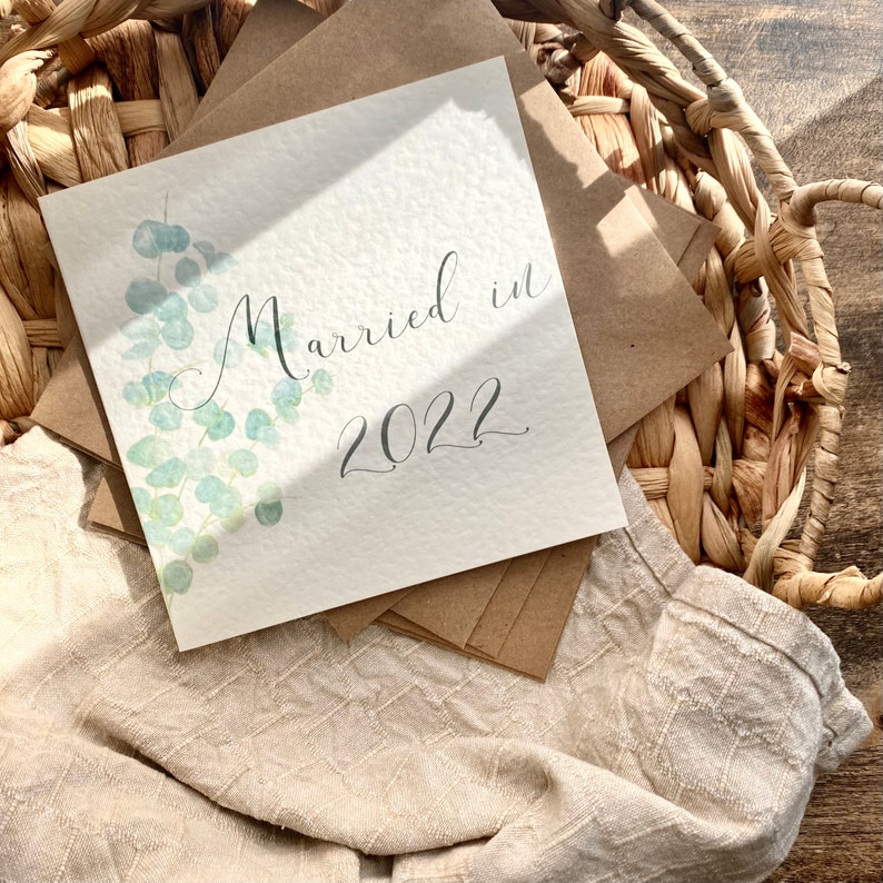Married in 2019 2020 Wedding Card Wedding of the Year Botanical Eucalyptus Handmade , WDD-2022 image 1