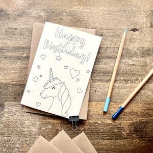 Tarjetas para colorear, Tarjeta de cumpleaños para niños, Colorear en casa, Dibujos para colorear para niños, Pequeño artista, Tarjetas de cumpleaños DIY, Unicornio