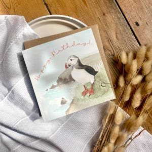 Aquarell Geburtstagskarte mit von der Natur inspiriertem Papageientaucher – Perfekt für Mama, Papa, Schwester, Tochter, Sohn, B20