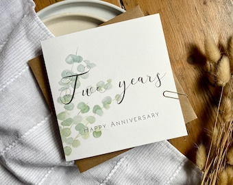 2e carte d'anniversaire de mariage en coton, 2e anniversaire de mariage, pour femme, mari, maman et papa, amis, frère, soeur, fils, personnalisée, AE2