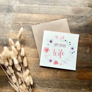 Tarjeta de cumpleaños para esposa, Feliz cumpleaños esposa, Floral, Tarjeta de confinamiento, Flores prensadas, Tía, Hecha a mano, De tu esposo, Esposa, BFR1-W