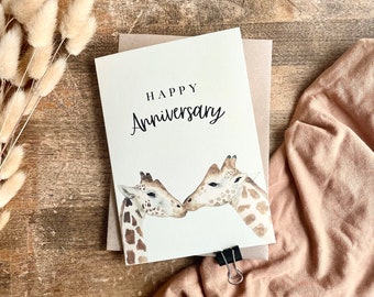 Giraffe Anniversary Card, 1st, 2nd, 3rd, 4th, 5th, 10th, 20th, Happy Wedding Anniversary Card, For Wife, Husband, Mum & Dad, Friends, AN8