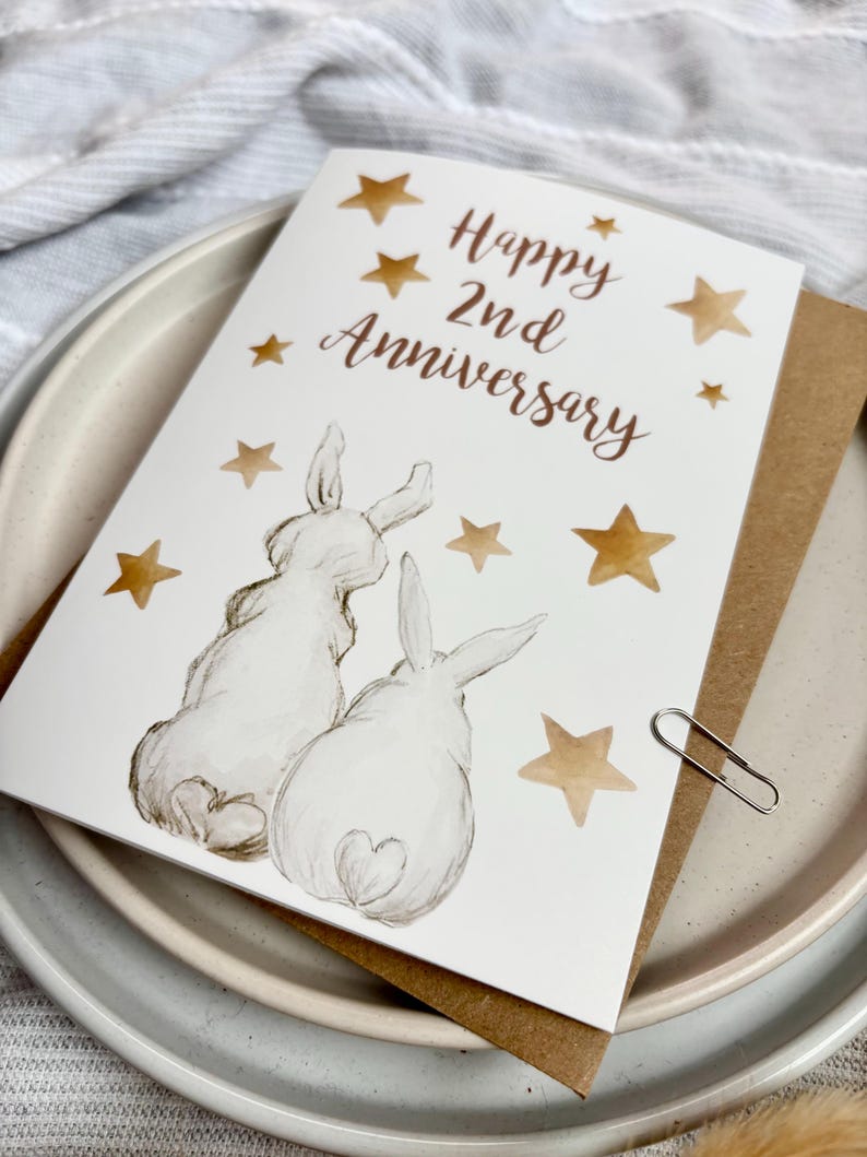 2nd Anniversary Card With Bunny Design, ABU2 - Etsy