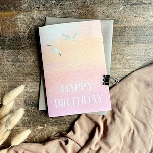 Birthday Card, Bird Lover Birthday, Gifts, Sea Gulls, Personalised, Sunset, Sunrise, Seascape, Grandma, Granddad, Aunt, Uncle, B18 image 1