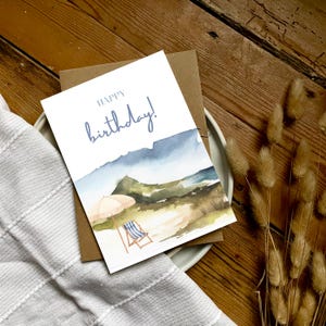 Beach Birthday Card: Watercolor Seaside Scene (Digital Download)