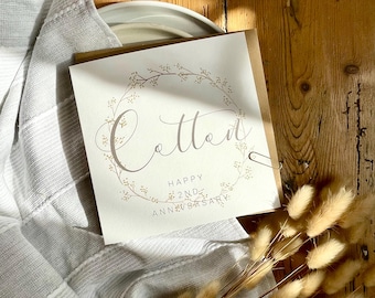 2e carte d'anniversaire en coton - Design personnalisé - Pour femme, mari, maman et papa - Aquarelle faite main - AR2