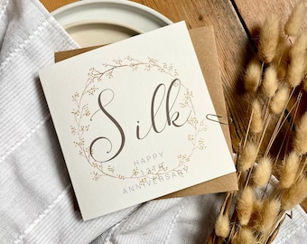 Carte 12e anniversaire - Carte d'anniversaire de mariage en soie - Carte de mariage de 12 ans - Carte pour conjoint ou couple - Carte d'amour élégante, AR12